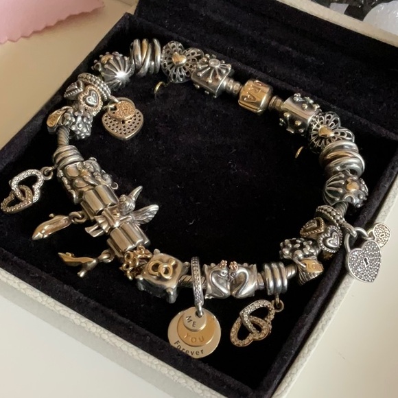Pandora two tone bracelet with 24 two tone Pandora charms - Picture 2 of 6